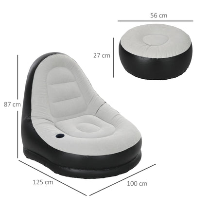 Inflatable Sofa Chair and Footstool Set with Cup Holder for Gaming, Reading, and Movies - Grey