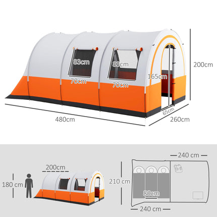 3000mm Waterproof Family Camping Tent for 6 with Spacious Living Area - Cream and Orange