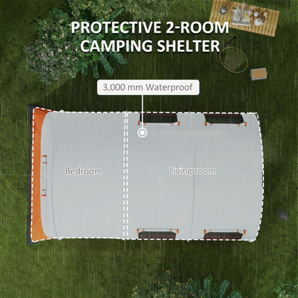 3000mm Waterproof Family Camping Tent for 6 with Spacious Living Area - Cream and Orange