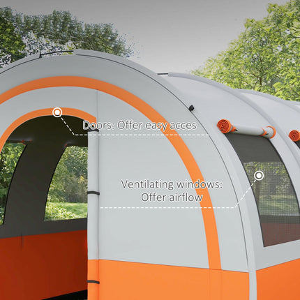 3000mm Waterproof Family Camping Tent for 6 with Spacious Living Area - Cream and Orange