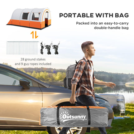 3000mm Waterproof Family Camping Tent for 6 with Spacious Living Area - Cream and Orange