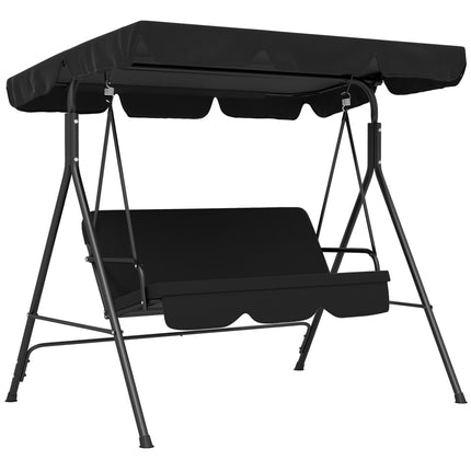 3-Seat Garden Swing Chair with Adjustable Canopy for Patio - Black
