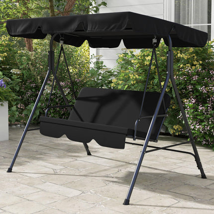 3-Seat Garden Swing Chair with Adjustable Canopy for Patio - Black