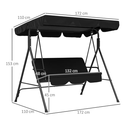 3-Seat Garden Swing Chair with Adjustable Canopy for Patio - Black