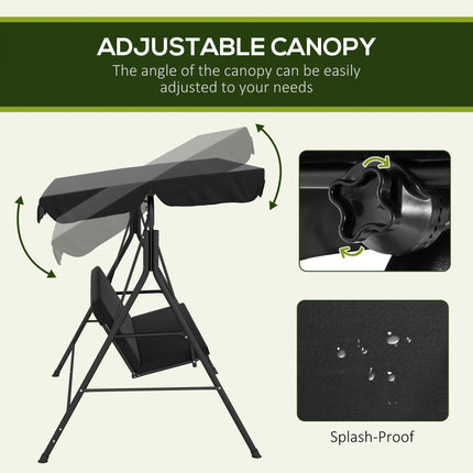3-Seat Garden Swing Chair with Adjustable Canopy for Patio - Black