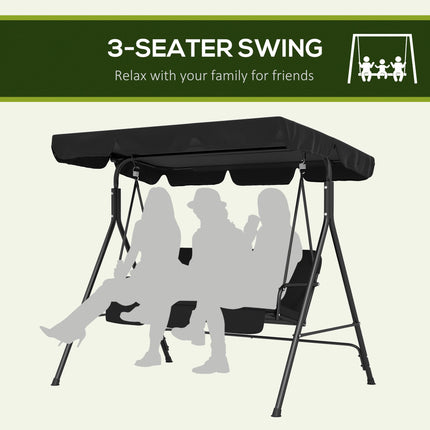 3-Seat Garden Swing Chair with Adjustable Canopy for Patio - Black