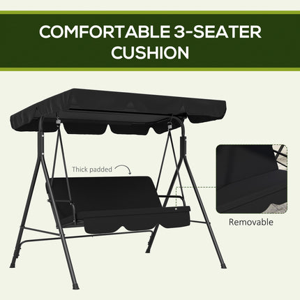 3-Seat Garden Swing Chair with Adjustable Canopy for Patio - Black