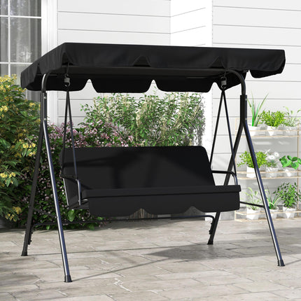 3-Seat Garden Swing Chair with Adjustable Canopy for Patio - Black