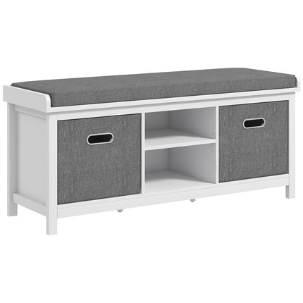 Shoe Storage Bench with Cushion Seat and Drawers - White/Grey