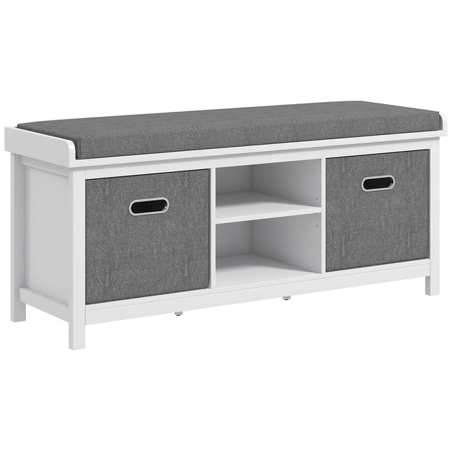 Shoe Storage Bench with Cushion Seat and Drawers - White/Grey