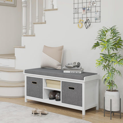 Shoe Storage Bench with Cushion Seat and Drawers - White/Grey