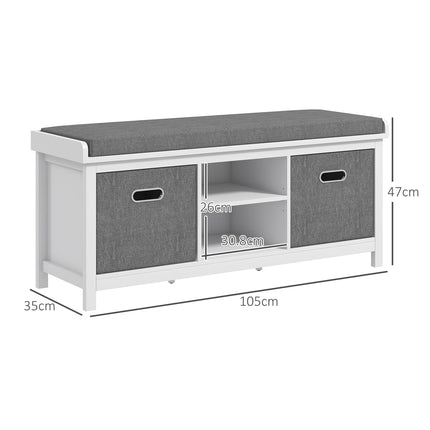 Shoe Storage Bench with Cushion Seat and Drawers - White/Grey