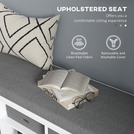 Shoe Storage Bench with Cushion Seat and Drawers - White/Grey