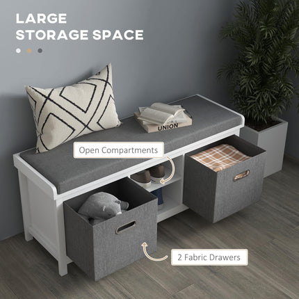 Shoe Storage Bench with Cushion Seat and Drawers - White/Grey