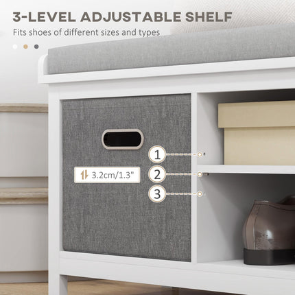 Shoe Storage Bench with Cushion Seat and Drawers - White/Grey