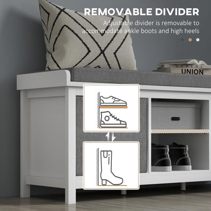 Shoe Storage Bench with Cushion Seat and Drawers - White/Grey