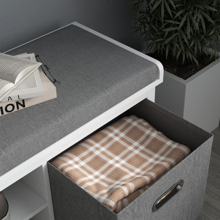 Shoe Storage Bench with Cushion Seat and Drawers - White/Grey