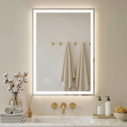 Dimmable LED Bathroom Mirror 70x50cm with Anti-Fog & Smart Touch - Silver