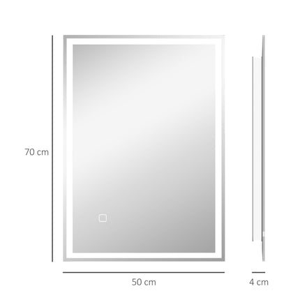 Dimmable LED Bathroom Mirror 70x50cm with Anti-Fog & Smart Touch - Silver