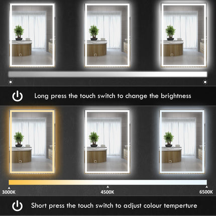 Dimmable LED Bathroom Mirror 70x50cm with Anti-Fog & Smart Touch - Silver