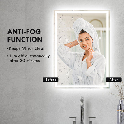 Dimmable LED Bathroom Mirror 70x50cm with Anti-Fog & Smart Touch - Silver