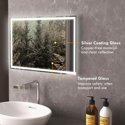 Dimmable LED Bathroom Mirror 70x50cm with Anti-Fog & Smart Touch - Silver
