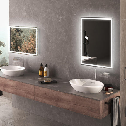 Dimmable LED Bathroom Mirror 70x50cm with Anti-Fog & Smart Touch - Silver