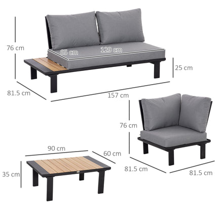 4 Piece Aluminium Garden Sofa Set with Cushions and Tables - Dark Grey