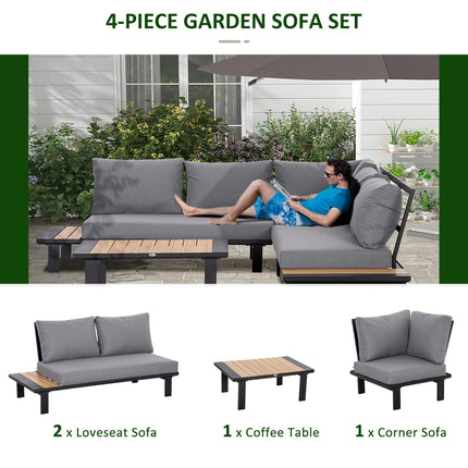 4 Piece Aluminium Garden Sofa Set with Cushions and Tables - Dark Grey