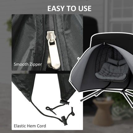 Waterproof Hanging Egg Chair Cover with Zipper 196x230cm - Black Oxford Fabric