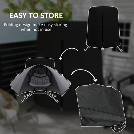 Waterproof Hanging Egg Chair Cover with Zipper 196x230cm - Black Oxford Fabric