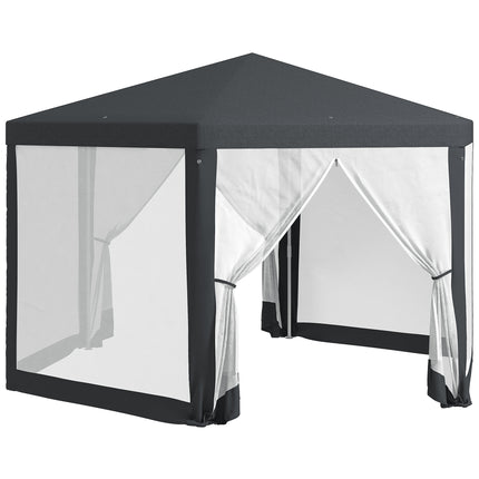 4 Metre Hexagon Steel Frame Gazebo with Netting - Dark Grey