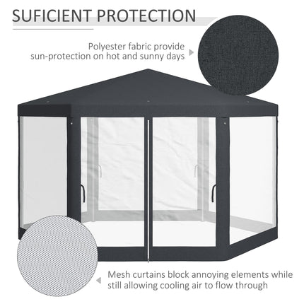 4 Metre Hexagon Steel Frame Gazebo with Netting - Dark Grey