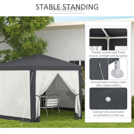 4 Metre Hexagon Steel Frame Gazebo with Netting - Dark Grey