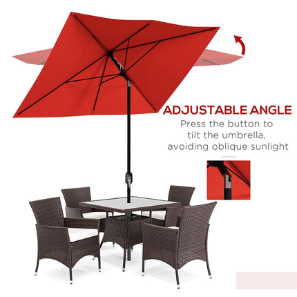 Set of 2 Rectangular Garden Parasol Umbrellas with Tilt 2x3m - Wine Red