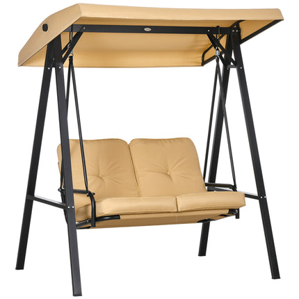 Two-Seater Garden Swing Bench with Adjustable Canopy - Beige