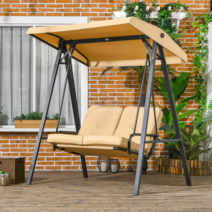 Two-Seater Garden Swing Bench with Adjustable Canopy - Beige