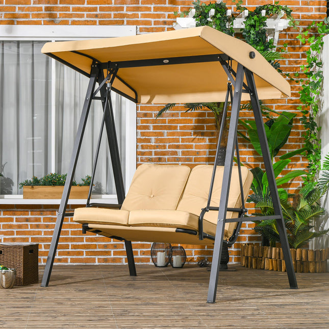 Two-Seater Garden Swing Bench with Adjustable Canopy - Beige