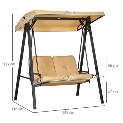 Two-Seater Garden Swing Bench with Adjustable Canopy - Beige