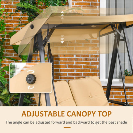 Two-Seater Garden Swing Bench with Adjustable Canopy - Beige
