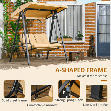Two-Seater Garden Swing Bench with Adjustable Canopy - Beige