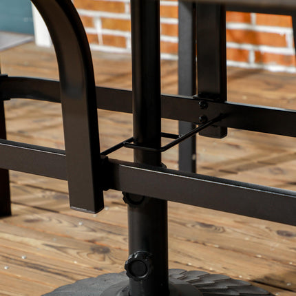 Six-Seater Steel Garden Dining Table with 41mm Parasol Hole - Wood Effect Brown