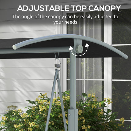 2 Seater Garden Swing Chair with Tilting Canopy, Padded Seats, Storage Bag & Tray - Black
