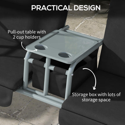 2 Seater Garden Swing Chair with Tilting Canopy, Padded Seats, Storage Bag & Tray - Black