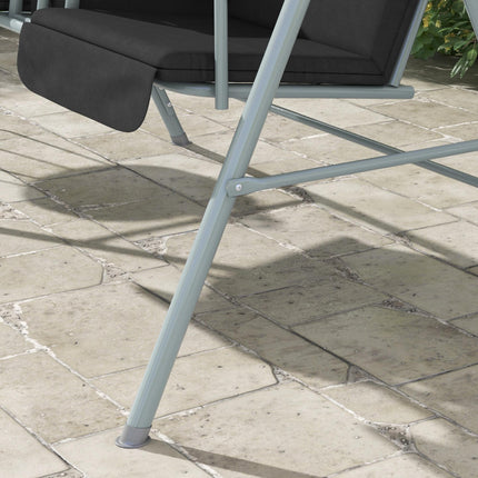 2 Seater Garden Swing Chair with Tilting Canopy, Padded Seats, Storage Bag & Tray - Black