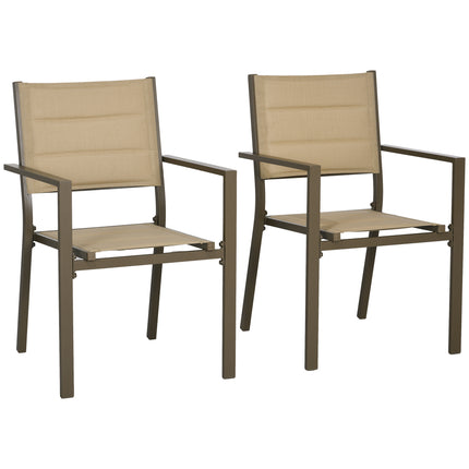 Set of 2 Aluminium Stacking Garden Chairs with High Back - Khaki
