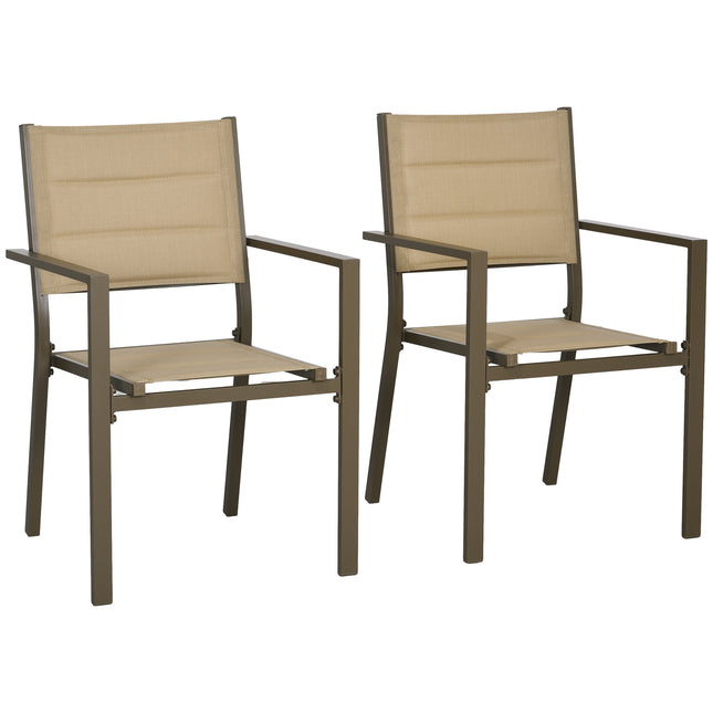 Set of 2 Aluminium Stacking Garden Chairs with High Back - Khaki