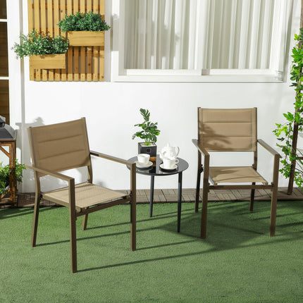 Set of 2 Aluminium Stacking Garden Chairs with High Back - Khaki