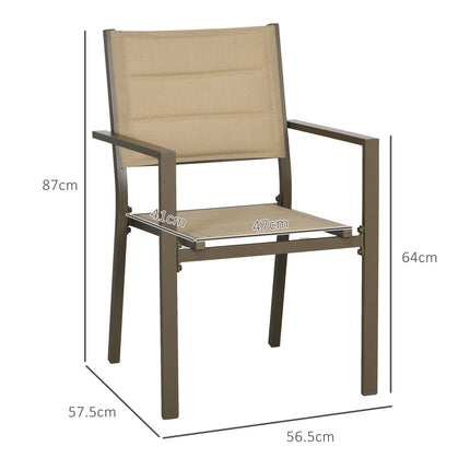 Set of 2 Aluminium Stacking Garden Chairs with High Back - Khaki