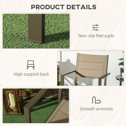 Set of 2 Aluminium Stacking Garden Chairs with High Back - Khaki